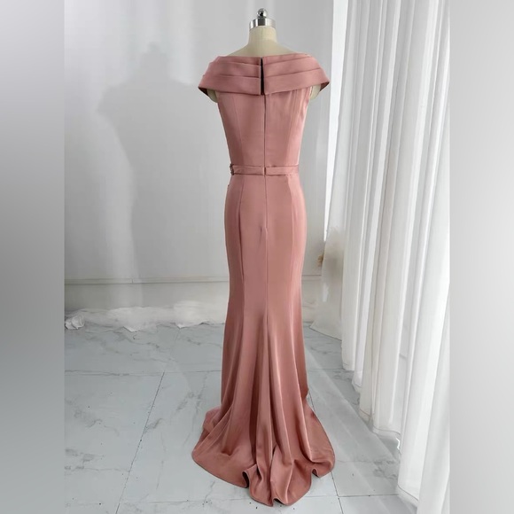 Size M (6)Montage by Mon Cheri M502/Dark Pink Surplice Off-shoulder Formal Dress - Picture 3 of 10